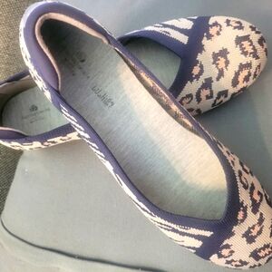 Clarks Black and Cream Flats with Animal Print